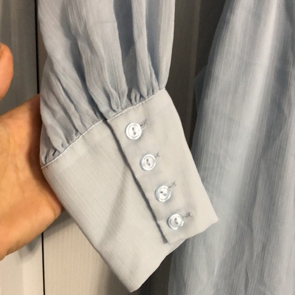 Lena Ruffled V-Neck Puff Sleeve Button Wrist True Wrap Mini Dress in Light Blue - Picture 7 of 12